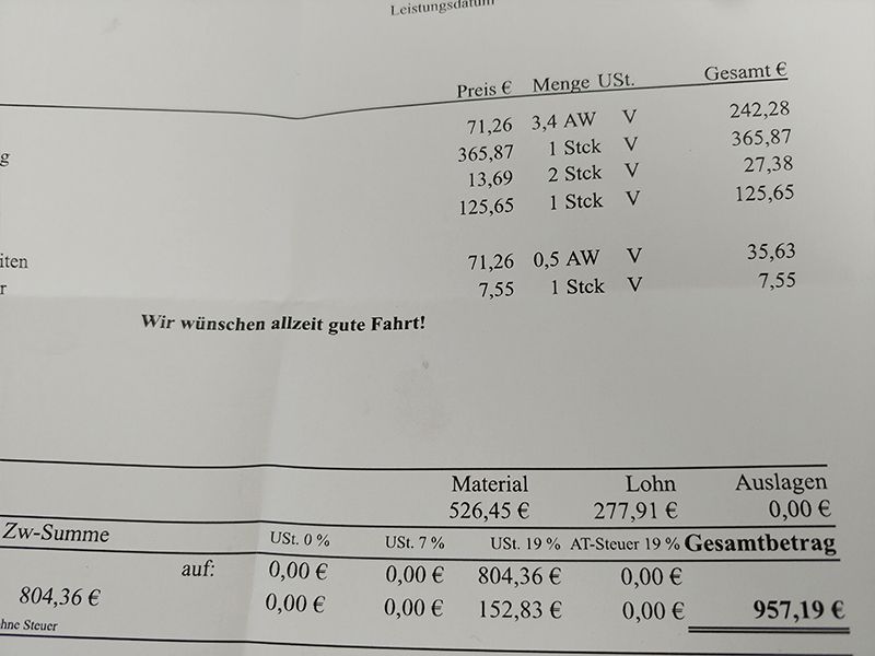 Car repair shop bill - 957,19 €