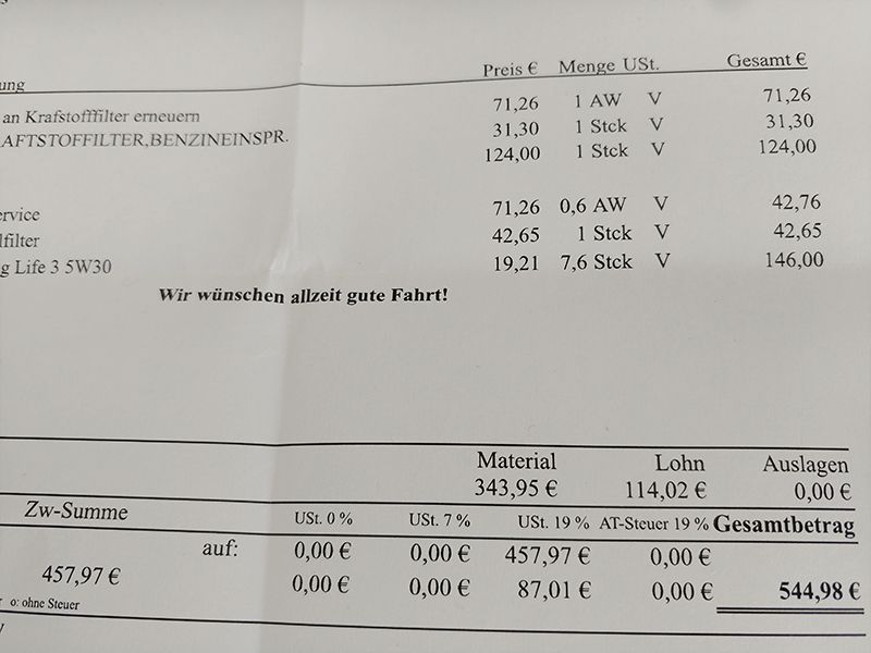 Car repair shop bill - 544,98 €
